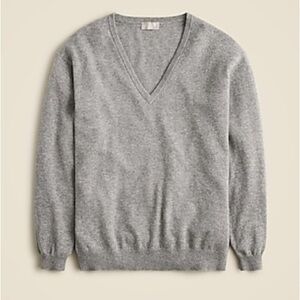J CREW Cashmere Boyfriend V-Neck Long Sleeve Sweater Gray XS